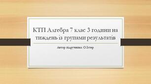КТП Алгебра до підручника О.Істера. 7 клас 3 години на тиждень із групами результатів. Створено відповідно до МНП «Алгебра. 7-9 класи» О.Істера