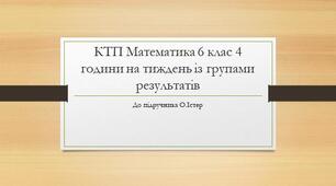 КТП Математика до підручника О.Істера. 6 клас 4 години на тиждень із групами результатів. Створено відповідно до МНП «Математика. 5-6 класи» О.Істера