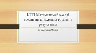 КТП Математика до підручника О.Істера. 6 клас 6 годин на тиждень із групами результатів. Створено відповідно до МНП «Математика. 5-6 класи» О.Істера