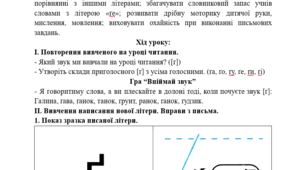Конспект уроку української мови у 1 класі. Письмо рядкової літери «ґе».