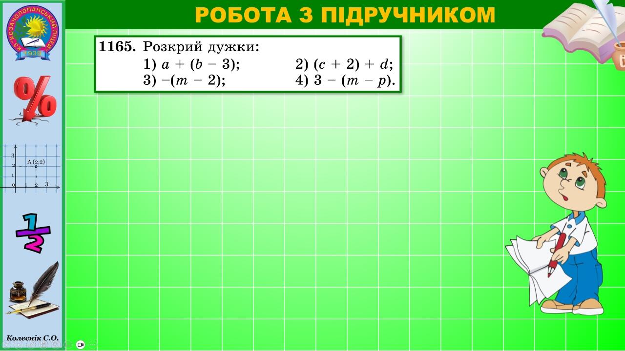тест на урок математика 6 клас розкриття дужок