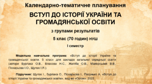 Календарно-тематичне планування на І (1) семестр з групами результатів. Вступ до історії України та громадянської освіти. 5 клас (2 години на тиждень) (НУШ)