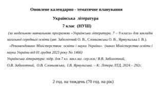 Оновлене календарно-тематичне планування з української літератури з групами результатів (ГР 1, ГР 2, ГР 3, ГР 4) для 7 класу НУШ на рік (Заболотний О.)