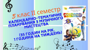 Календарно-тематичне планування з музичного мистецтва 5 клас  ІІ  СЕМЕСТР з  ГРУПАМИ РЕЗУЛЬТАТІВ  (35 годин на рік, 1 година на тиждень)