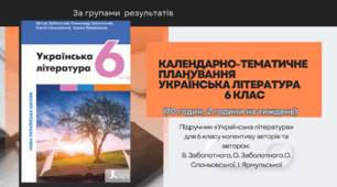 КАЛЕНДАРНО-ТЕМАТИЧНЕ ПЛАНУВАННЯ УКРАЇНСЬКА ЛІТЕРАТУРА 6 КЛАС. З.  Автор А.  Заболотний з ГРУПАМИ РЕЗУЛЬТАТІВ (70 годин, 2 години на тиждень) 1 та  2 семестр