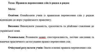 План-конспект "Правила перенесення слів із рядка в рядок"