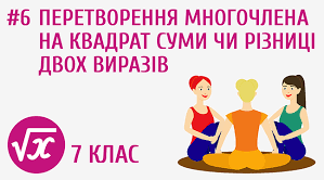 Розкладання многочленів на множники за допомогою формул квадрата суми та квадрата різниці