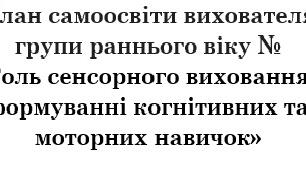 План самоосвіти вихователя групи раннього віку №  «Роль сенсорного виховання у формуванні когнітивних та моторних навичок»