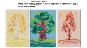 Презентація " Створення образу дерева " Ніжна берізка", " Кремезний дуб", " Струнка тополя" 4 клас