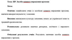 План-конспект "Засоби мовного вираження промови"