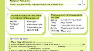 Чорна та кольорова металургія 9 клас - робочий аркуш