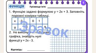 Індивідуальні картки для учнів 7 класу з алгебри на тему "Функція".