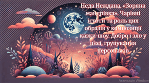 Неда Неждана. «Зоряна мандрівка». Чарівні істоти та роль цих образів у композиції казки-шоу. Добро і зло у п’єсі, групування персонажів (презентація, інтерактивна гра-змагання «Літературний бій»)