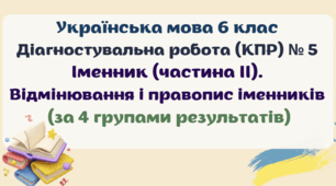 Діагностувальна робота (комплексна підсумкова робота / КПР) з теми "Іменник (частина ІІ). Відмінювання і правопис іменників". Українська мова 6 клас. 4 групи результатів