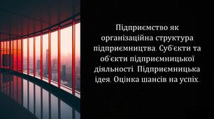 Підприємство як організаційна структура підприємництва. Суб'єкти та об'єкти підприємницької діяльності. Підприємницька ідея. Оцінка шансів на успіх.