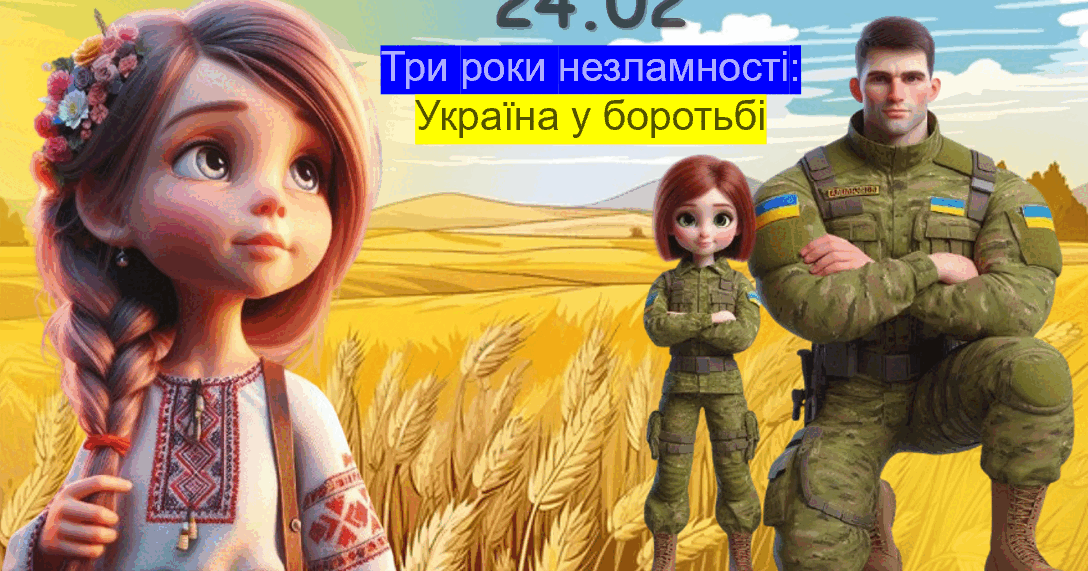 24 лютого 2025 року. 3 РІК НЕЗЛАМНОСТІ. ТРЕТЯ РІЧНИЦЯ ВІЙНИ. 1067 днів ...