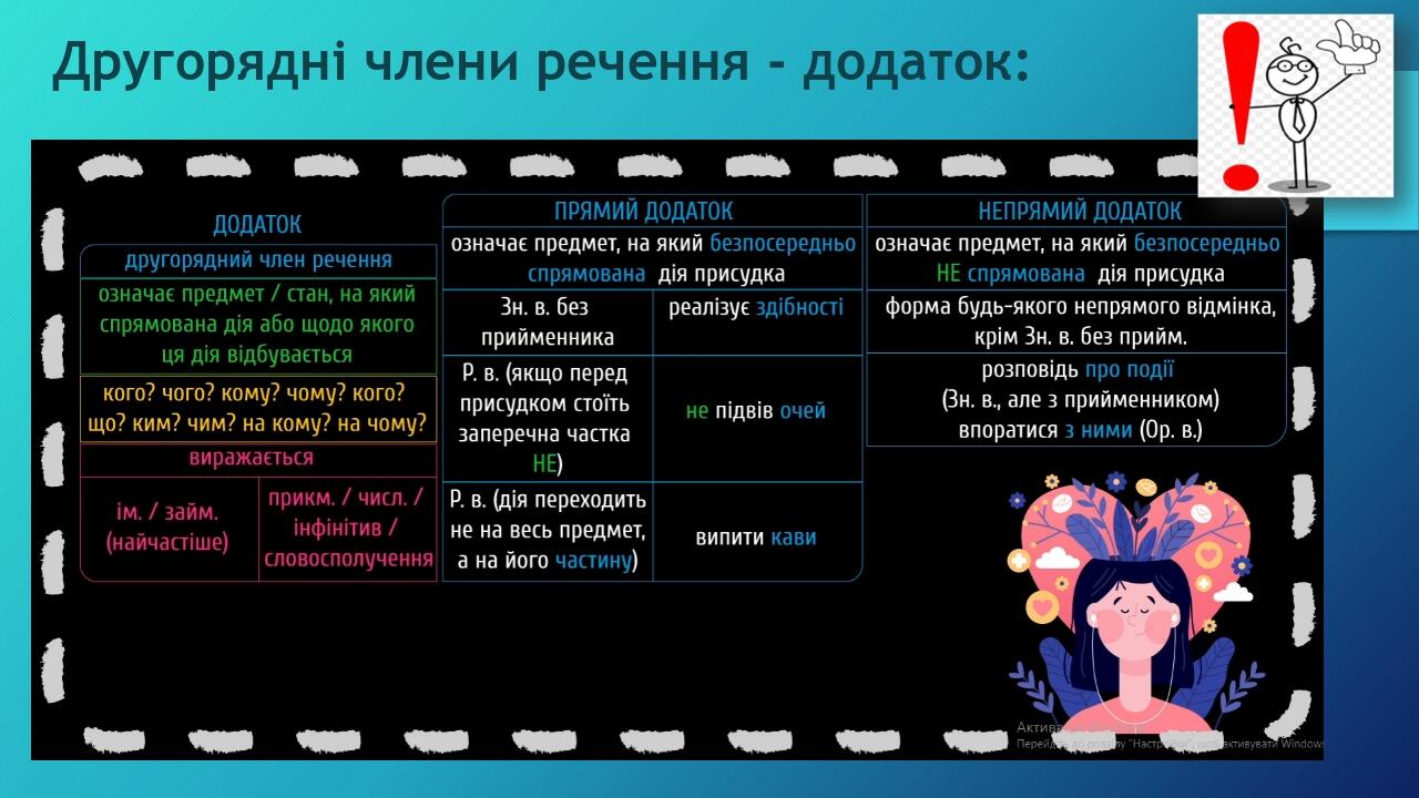 Другорядні члени речення - додаток: