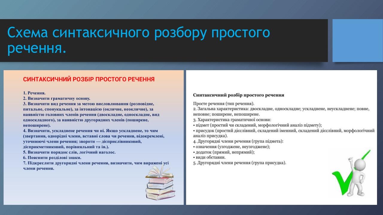 Схема синтаксичного розбору простого речення. Зразок заголовка Зразки заголовків Другий рівень Третій рівень Четвертий рівень П’ятий рівень