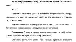 План-конспект "Комунікативний намір. Мовленнєвий вчинок. Мовленнєва подія"