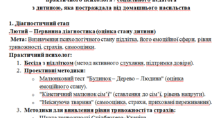План роботи практичного психолога/соціального педагога з дитиною, яка постраждала від домашнього насильства