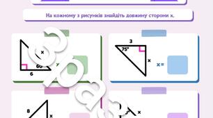 Дидактичний матеріал з геометрії для учнів 8-го класу на тему: "Співвідношення між сторонами і кутами прямокутного трикутника"