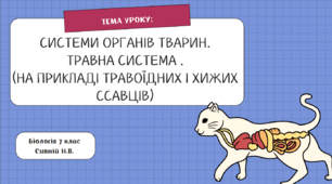 СИСТЕМИ ОРГАНІВ ТВАРИН. Травна система . (на прикладі травоїдних і хижих ссавців)7 клас нуш