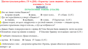 Діагностувальна робота з укр.літ. 7 клас НУШ. Група результатів 4 (ДМ). За творчістю Оксани Радушинської, Анатолія Дімарова, Григора Тютюнника